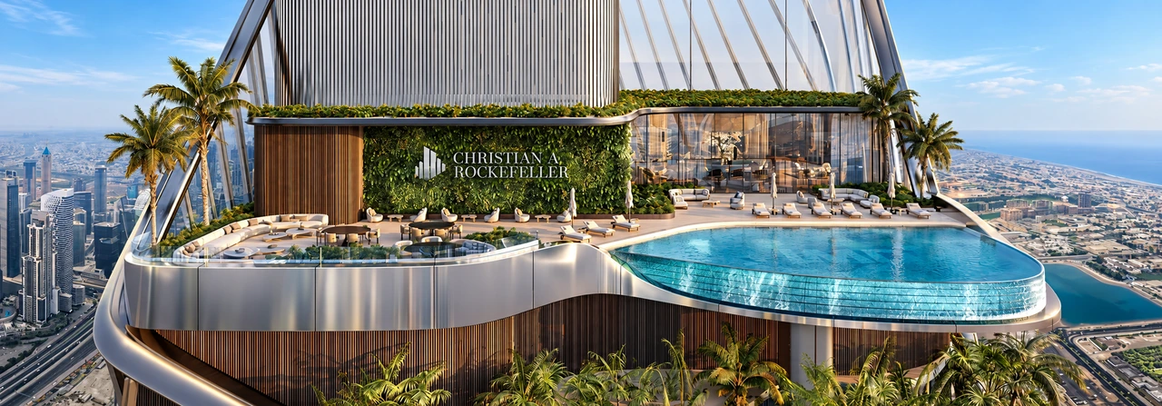 Podium infinity pool, landscaped terraces and outdoor amenities