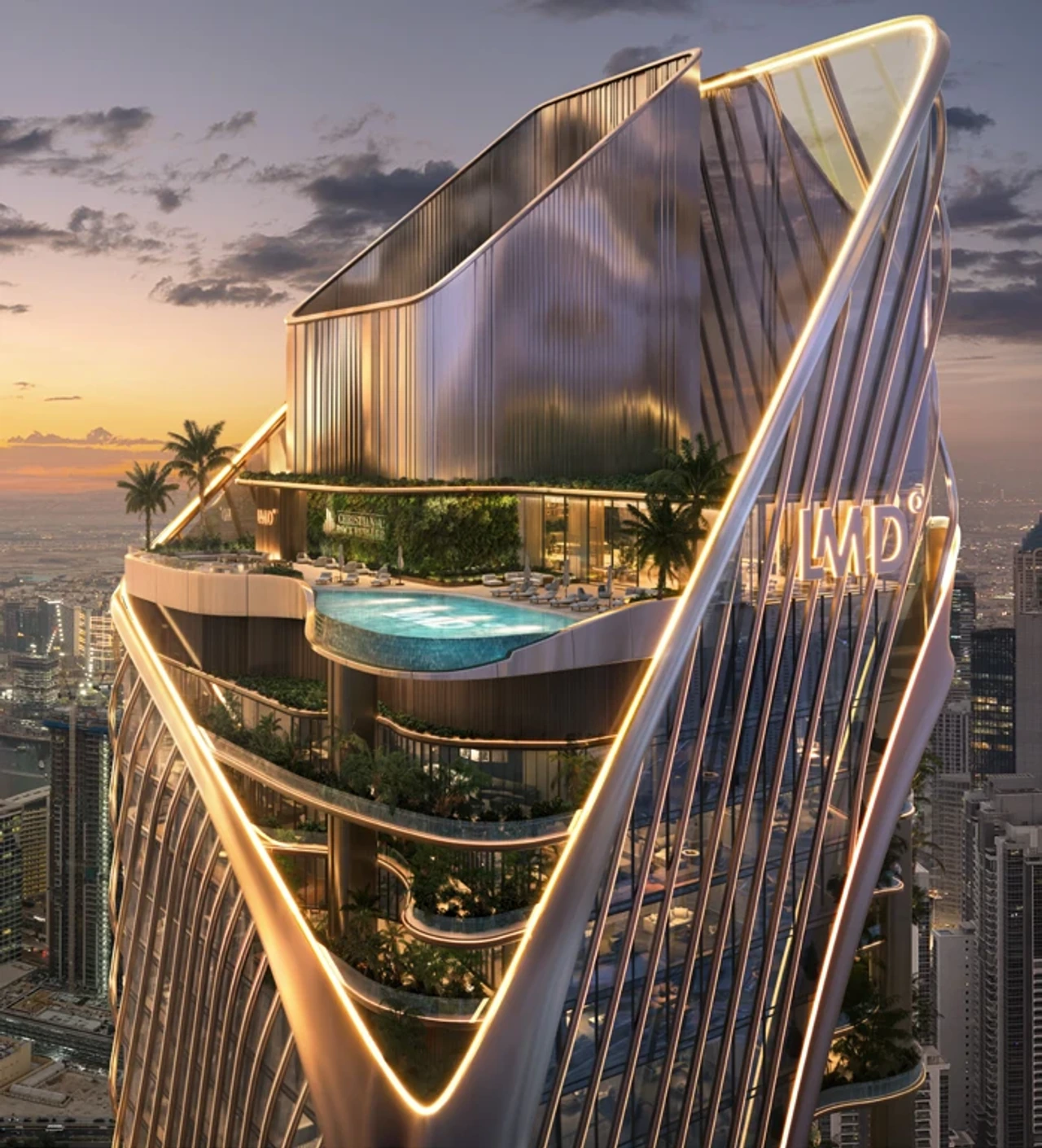 Architectural rendering of the tower’s rooftop pool and sky amenities